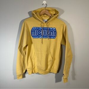 Champion Yellow Hoodie with Blue Michigan Print Adult Small